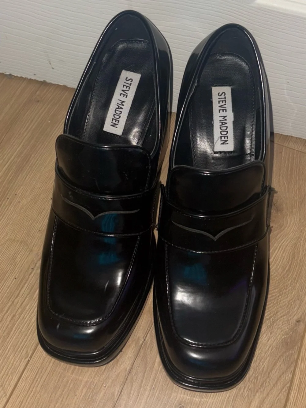 Steve Madden Platform Block Heel Loafers Black - Picture 2 of 5